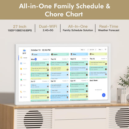 27" Smart Digital Calendar for-Family-Meal-Planner - Electronic Wall Calendar for Business Chore Chort, HD Touchscreen Display, Star Rewards, Sync Online Calendars, Desk Mountable, Gifts for Mom Dad