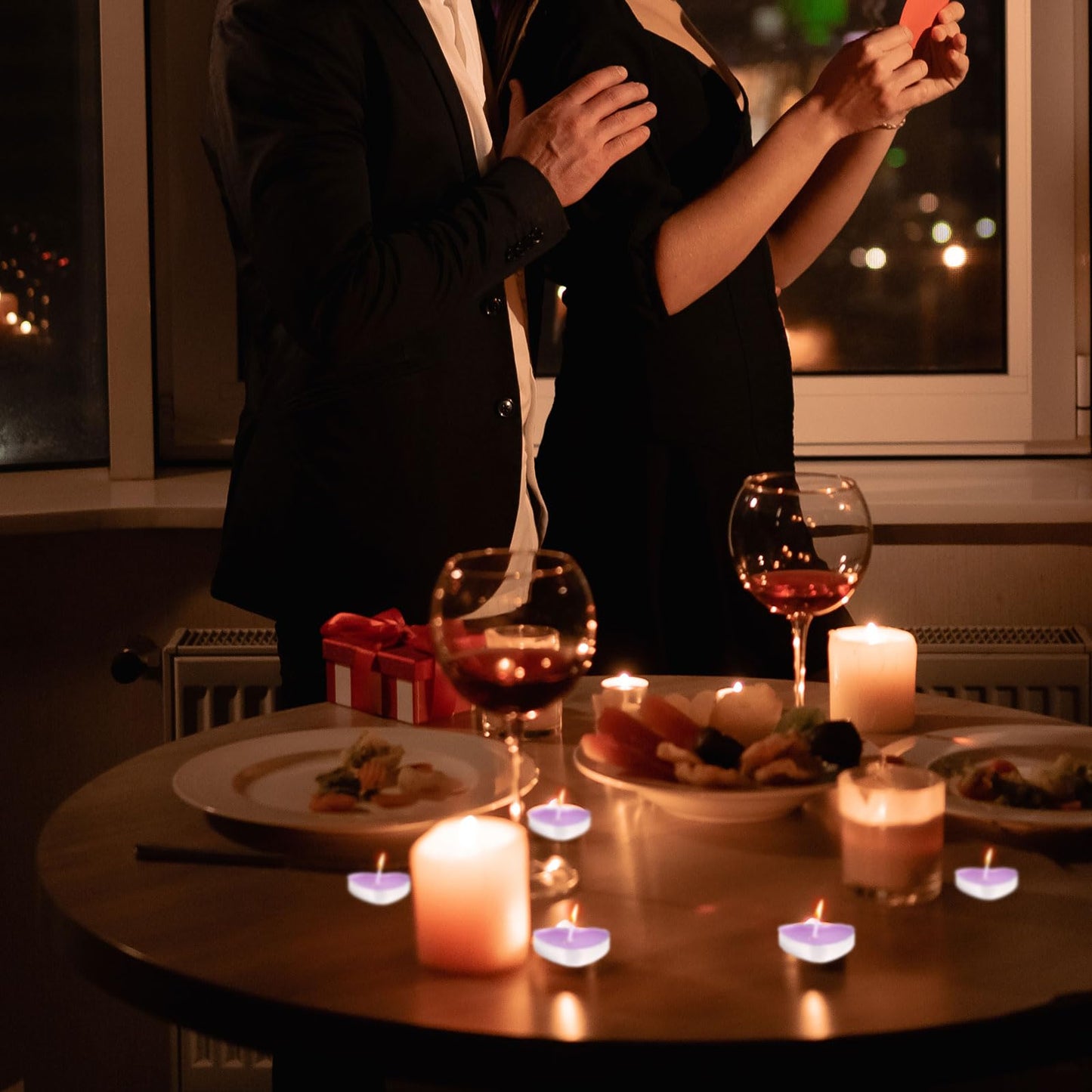Heart Shaped Tealight Candles 50 Packs,25 * 2 Layers Romantic Love Unscented mokeless for Dinner Home Wedding (Purple)