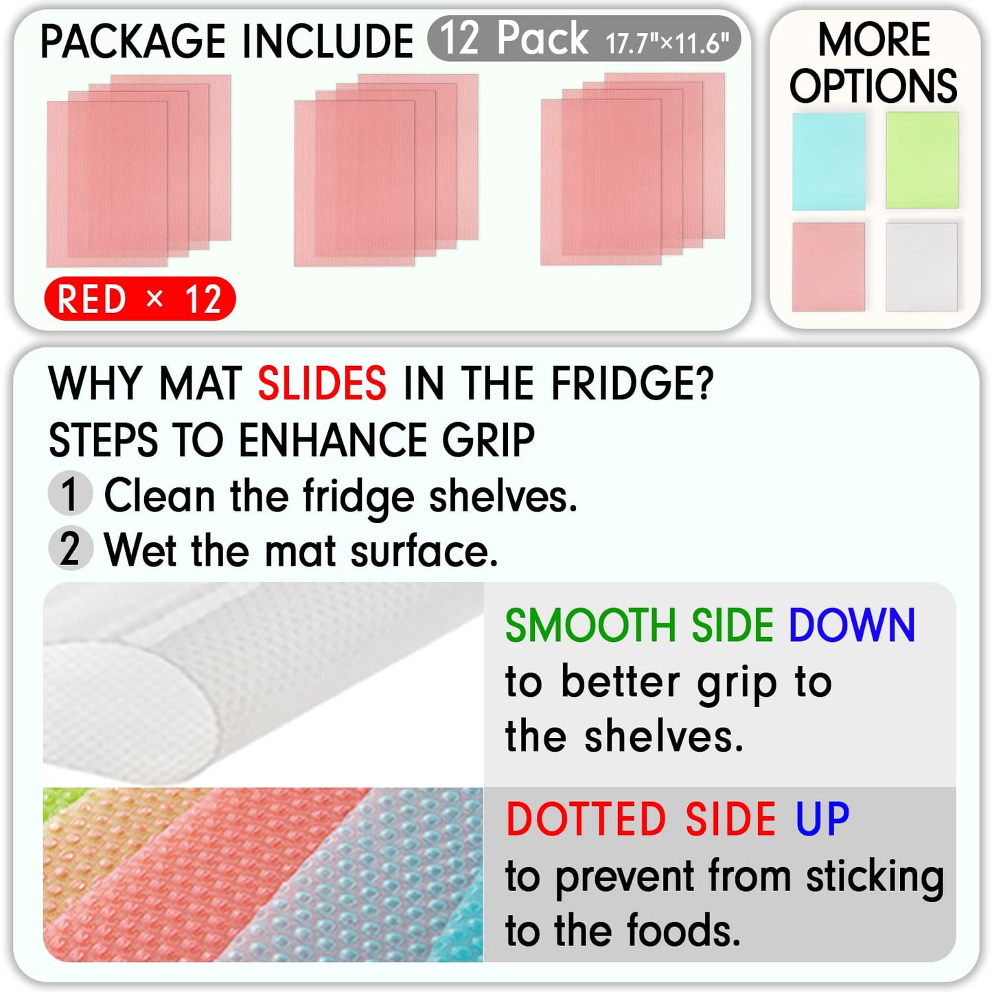 12 Pcs Refrigerator Liners, MayNest Washable Mats Covers Pads, Home Kitchen Gadgets Accessories Organization for Top Freezer Glass Shelf Wire Shelving Cupboard Cabinet Drawers (12 Red)