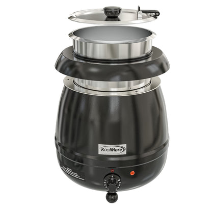KoolMore Commercial Soup Kettle Warmer with Hinged Lid and Removable Pot Insert for Buffet, Restaurant, Party, Event, and Catering, Large 2.5 Gallon, Electric [Black] (SK-BK-3G)
