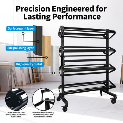 Paper Roll Holder 8-Rack Mobile Large Paper Roll Dispenser for 36 Inch Kraft, Gift Wrap, Art Paper & Vinyl Rolls, Heavy-Duty with Locking Casters for Classroom & Studio Use