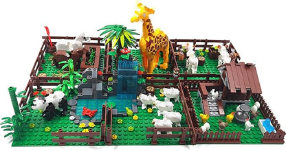 Farm Animals Zoo Building Block Set A Farm Animal Building Toys Sheep Horse Farm Chicken Coop Panda Giraffe Cowshed Duck Pond Compatible with Lego 853792 Accessory for Ages 6-12