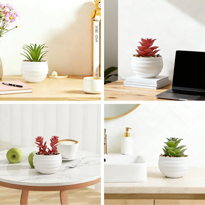 sunanday 6-Pack Mini Artificial Succulents in Ceramic Pots,Small Fake Plants for Desk, Bathroom, Aesthetic Living Room & Home Office Decor,Office Desk Accessories