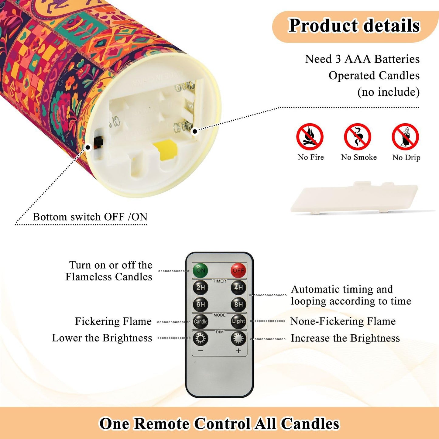 Gravopti Patchwork Animals 2 Pack Flameless LED Pillar Candles with Remote & Timer, Battery Operated, Flickering Wax Candle for Wedding, Romantic Home & Party Decor