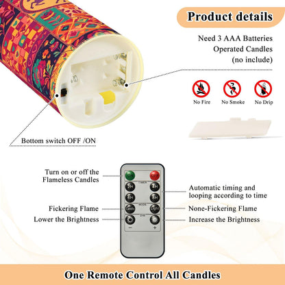 Gravopti Patchwork Animals 2 Pack Flameless LED Pillar Candles with Remote & Timer, Battery Operated, Flickering Wax Candle for Wedding, Romantic Home & Party Decor