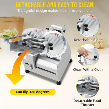 Commercial Automatic Meat Slicer 10 Inch - Electric Deli Slicer with 240W+430W Dual Motor, 0-16mm Adjustable Thickness, Stainless Steel Blade, Meat Slicer Machine for Home Kitchen, Deli, Restaurant
