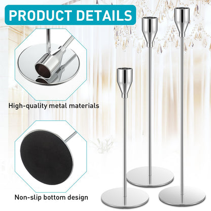 Set of 18 Tall Candlestick Holders Thin Metal Taper Candle Holders for Table Centerpiece Modern Decorative Pillar Candle Sticks Stand for Home Wedding Christmas Decoration(Silver)