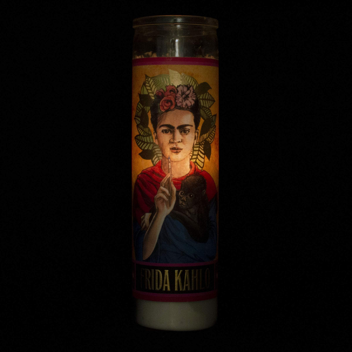 The Unemployed Philosophers Guild Frida Kahlo Secular Saint Candle - Unscented 8 Inch Tall Glass Prayer Votive, Made in The USA