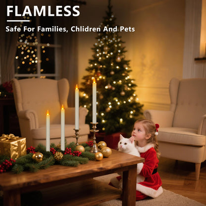 wemarry 10" Flameless Taper Candles with Remote, Electric Led Candlesticks, Plastic Tall Taper Candles Battery Operated with Flickering Flame for Halloween Christmas Wedding Home Décor(Ivory, 12 Pack)