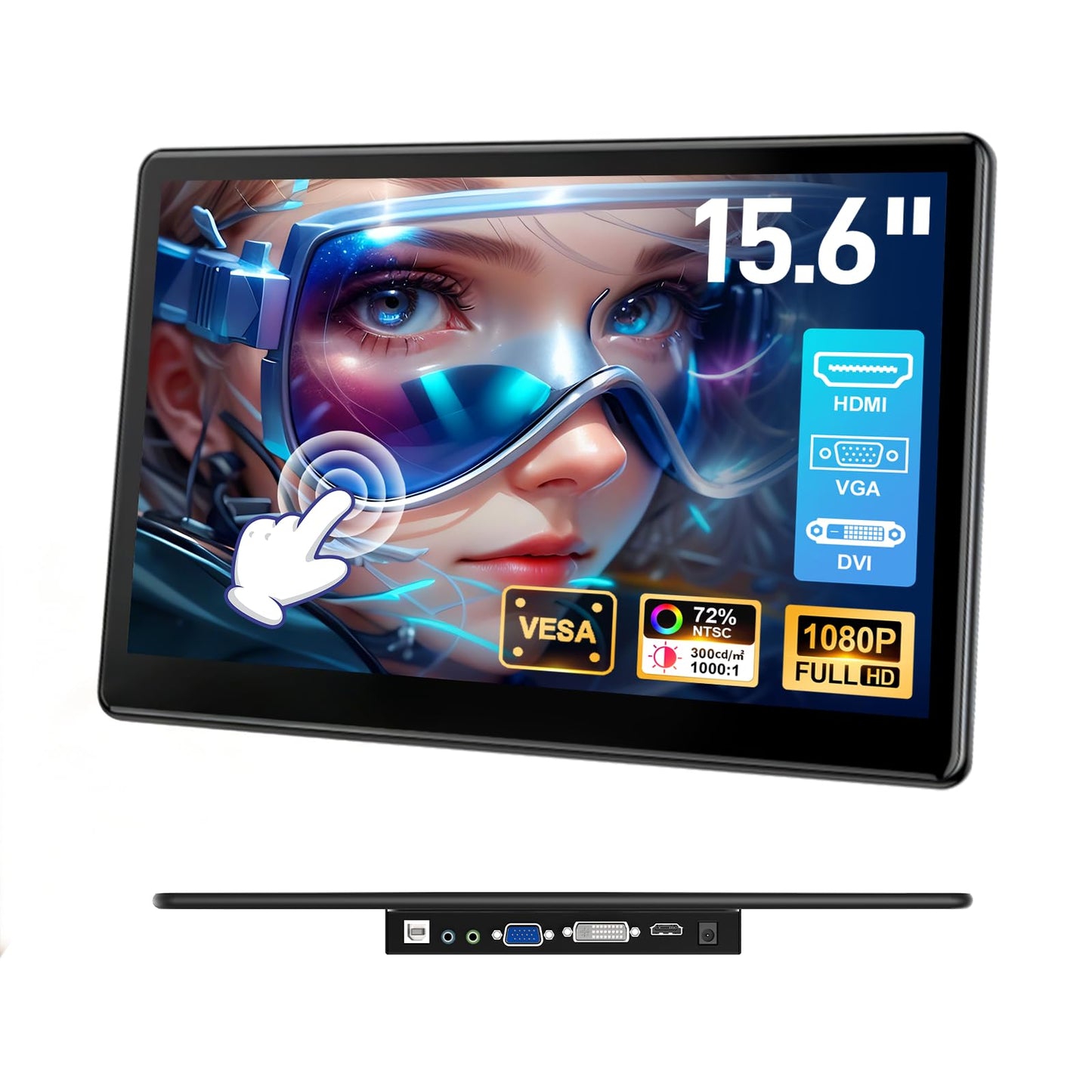 Forzola 15.6 inch Portable Touchscreen Monitor with HDMI VGA DVI Ports, Screen Extender FHD 1920×1080 IPS Small Touch Screen Display Compatible with Laptops PC PS5/4, Industrial (with Remote)