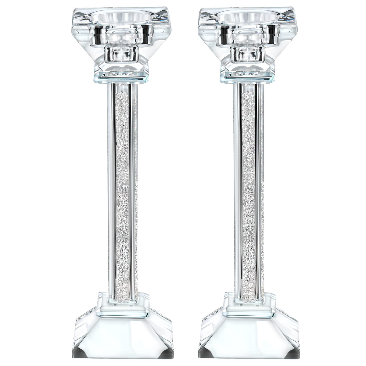 Crystal Candle Holders Set of 2-8.6" Tall Crystal Candlestick Holders - Ultra Elegant and Modern Centerpiece Home Decor