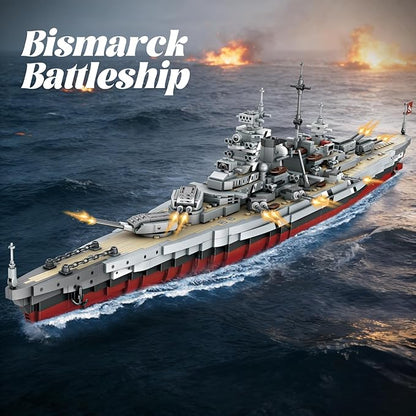 WW2 Military Bismarck Battleship Building Set Large-Sized Warship A Gift Compatible with Lego et for Adult Collection(2073 Pcs)