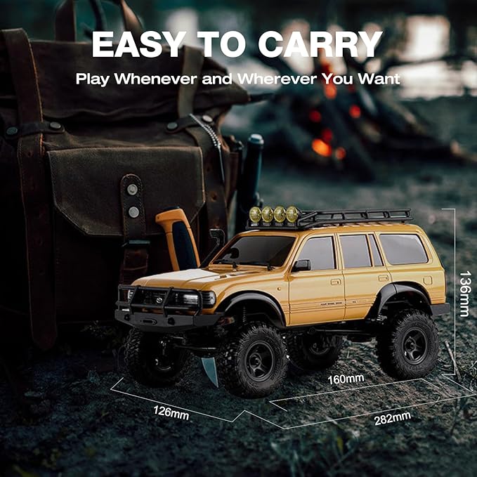 FMS 1/18 FCX18 RC Crawler Land Cruiser LC80 Toyota Officially Licensed 4WD RTR RC Rock Truck with 2.4Ghz Transmission Portal Axles LED Lights for Adults Hobby Gifts (Yellow)