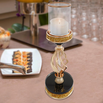 Candle Holder, Crystal Candlesticks Holder Set, Tabletop Pillar Candle Holders for Wedding, Parties, Events, Chirstmas, Home Decor, Table Centerpieces (Gold 01, L)