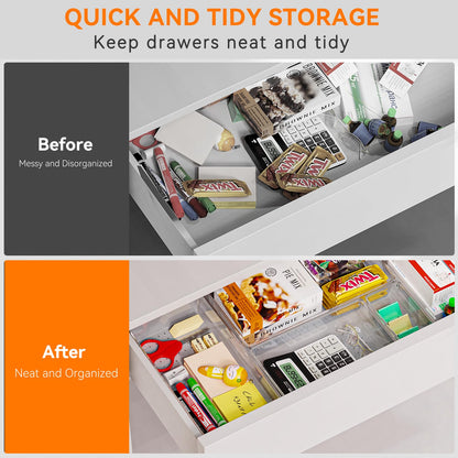 Criusia 30 Pack Large Clear Plastic Drawer Organizer Bins - Acrylic Kitchen Drawer Organization and Storage Dividers for Utensils Gadgets, Office Bathroom and Vanity Organizer for Makeup Accessoires