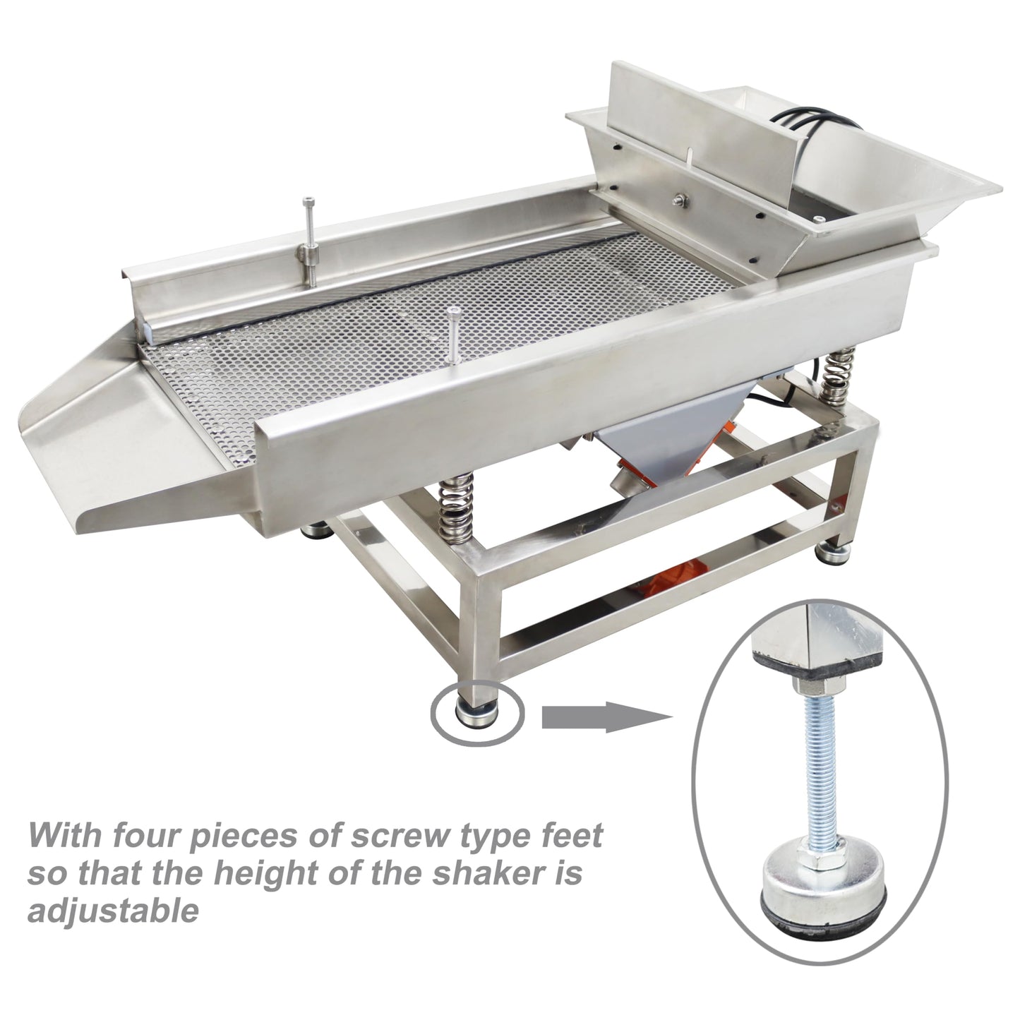 TECHTONGDA Straight Vibrating Sieve Screen Shaker Electric Linear Sifter Machine Stainless Steel One Layer Two Motors 4mm Round Hole Screen Size 11.8×31.5inch 110V