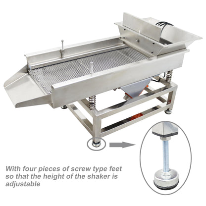 TECHTONGDA Straight Vibrating Sieve Screen Shaker Electric Linear Sifter Machine Stainless Steel One Layer Two Motors 4mm Round Hole Screen Size 11.8×31.5inch 110V