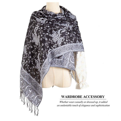 AUSEKALY Pashmina Feel Shawls Wraps for Women Rave Scarf Soft Silky Reversible Men Scarves Black White