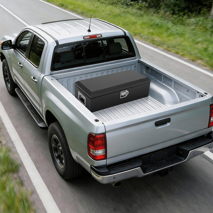 Heavy Duty Steel Metal Tool Box for Truck Bed, 39" Lockable Pickup Truck Tool Box with Gas Struts, Weatherproof Crossbed Storage Chest, Diamond Plate Truck Bed Tool Box for Trailer, RV, Work Truck