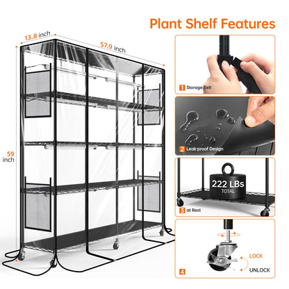 Bstrip Indoor Greenhouse with Grow Light, Large Plant Shelf with 8 Pack T8 Full Spectrum Plant Lights and Cover, mini Greenhouse for Indoor Plant, Seed Starting (58" L x 13.8" W x 59" H)