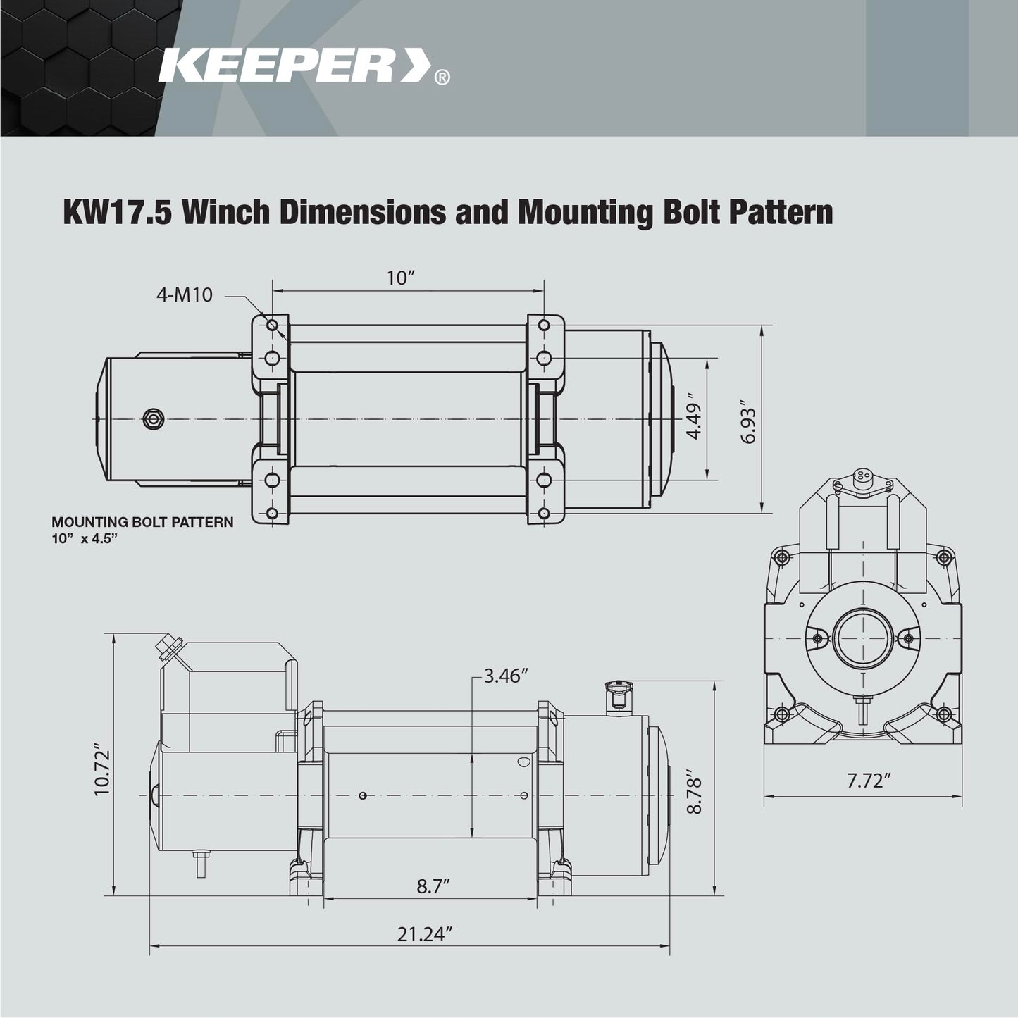 KEEPER KW 17.5 Electric Winch 17,500 lb 12V DC with Wireless Remote, Heavy-Duty Single Line Pull for Trucks, Jeeps, and SUVs, High-Performance Recovery Winch with Weather-Resistant Steel Cable