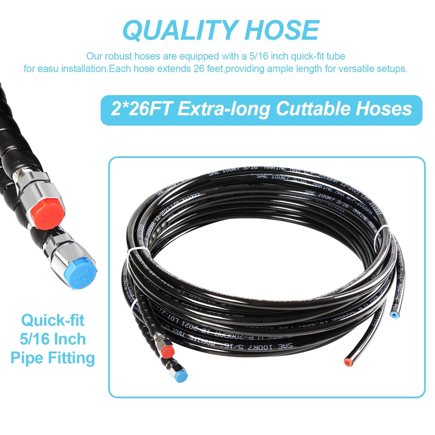 SEABOSHI Outboard 200HP Hydraulic Steering Kit,Hydraulic Steering for Boats,Boat Steering System with Hydraulic Cylinder,Helm Pump and Tubing