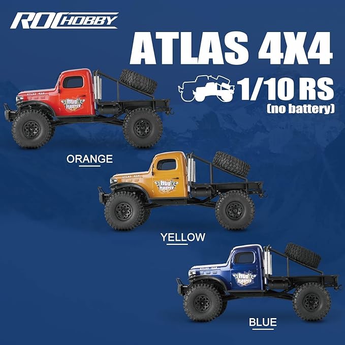 EAZYRC FMS Rochobby 1/10 Atlas Ready Set RC Crawler RC Truck 4X4 with Lighting 2.4GHz RadioBall Bearing Metal-Gear Full4 Link SuspensionRapid Separation Car Body for Adult (Blue)