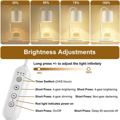 Briever Dimmable Candle Warmer Lamp with Timer, Height Adjustable Electric Candle Wax Warmer, Christmas Birthday Gifts for Women Mom, House Warming Gifts New Home Room Decor, White Solid Wood Base