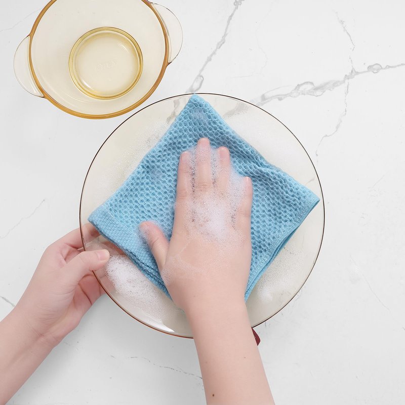 Homaxy 100% Cotton Waffle Weave Kitchen Dish Cloths, Ultra Soft Absorbent Quick Drying Dish Towels, 12 x 12 Inches, 8-Pack, Sky Blue