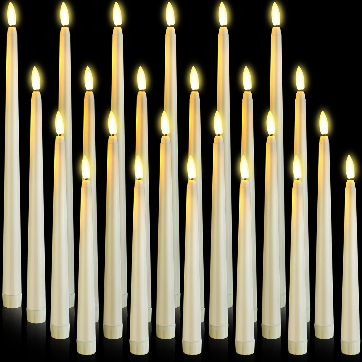 Rossesay 24 Pcs Flameless LED Taper Candles Battery Operated Candle 8.5", 9.65", 10.8", 12.8" Flameless Candlesticks Flickering for Christmas Church Wedding Indoor Decoration(Classic, Ivory)