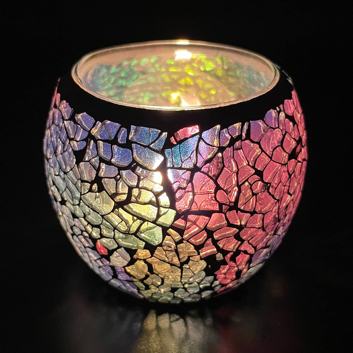 FlyEgg Romantic Mosaic Cracked Candle Holder,Candle Lamp Aromatherapy Candlescape Bowl for Valentine's Christmas Table Centerpiece,Party Decoration (Red Blue)