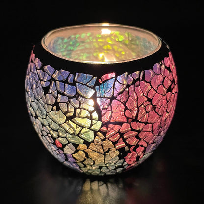 FlyEgg Romantic Mosaic Cracked Candle Holder,Candle Lamp Aromatherapy Candlescape Bowl for Valentine's Christmas Table Centerpiece,Party Decoration (Red Blue)