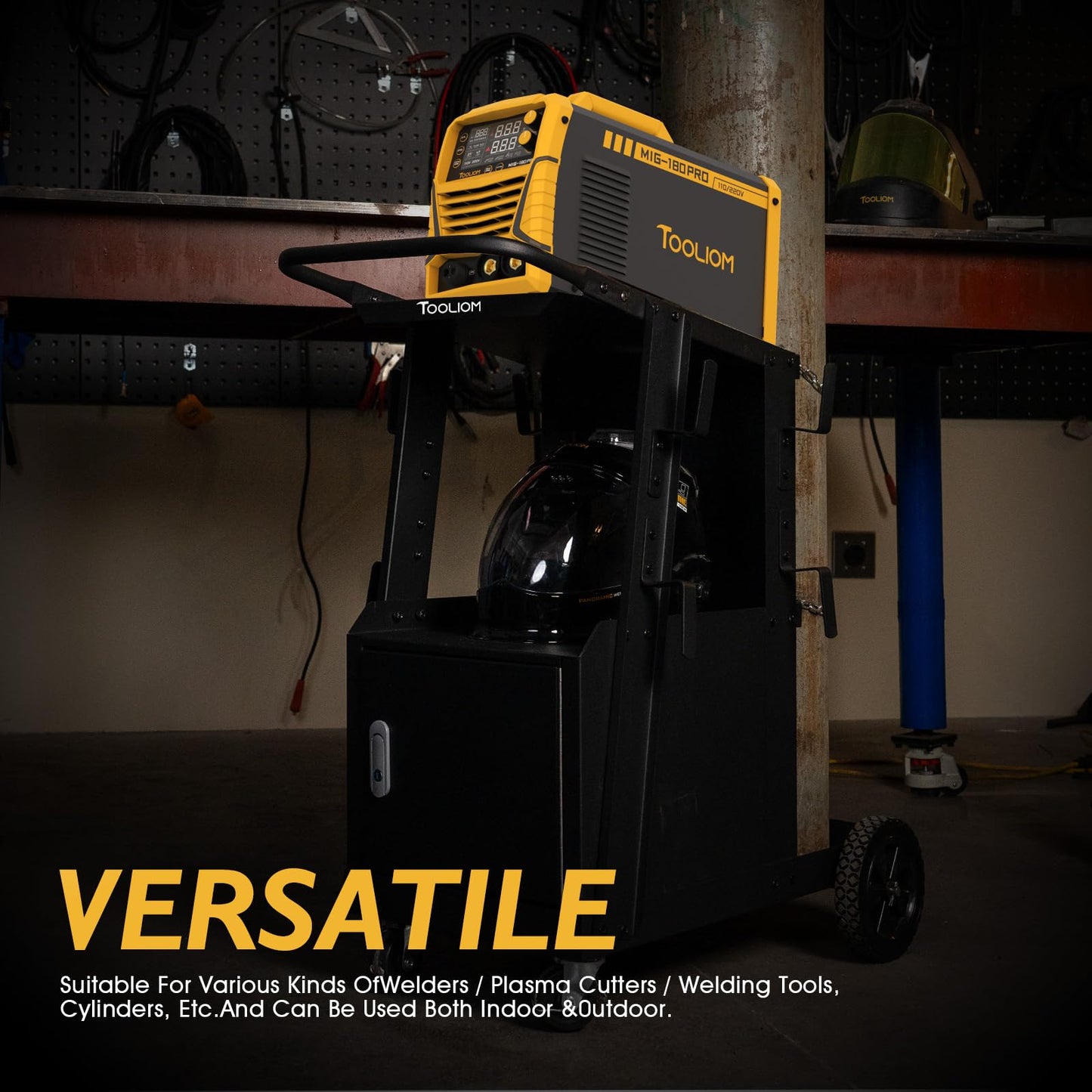 TOOLIOM Welder Cart & Welding Trolley for MIG/TIG/Stick Welders & Plasma Cutters Heavy Duty, Large Capacity Lockable Cabinet & 360 Swivel Wheels