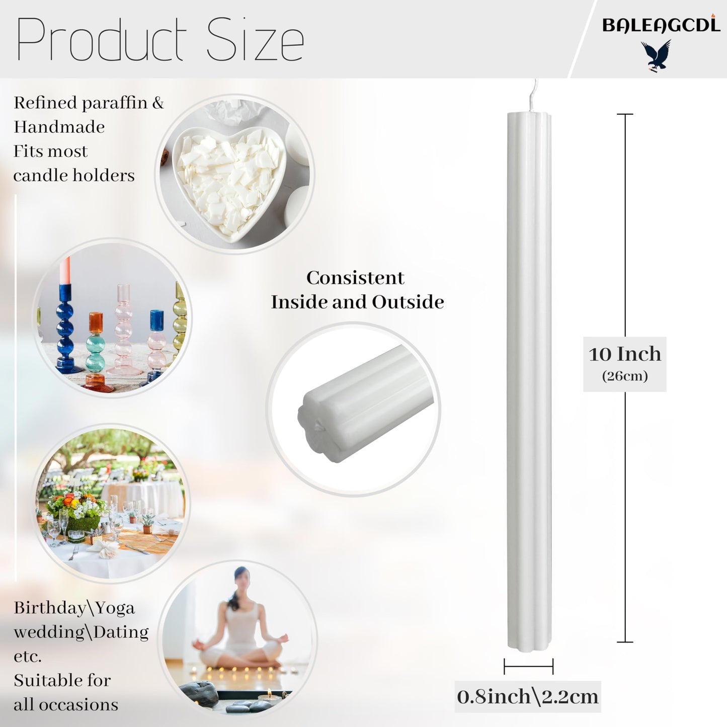 Long Taper Candles White Unscented Ribbed Candlesticks 10 Inch Dinner Tall Candle Smokeless Creative Handmade Candle Sticks for Holiday Weddings Home Decor 2 Pcs