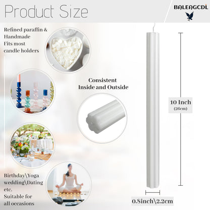 Long Taper Candles White Unscented Ribbed Candlesticks 10 Inch Dinner Tall Candle Smokeless Creative Handmade Candle Sticks for Holiday Weddings Home Decor 2 Pcs