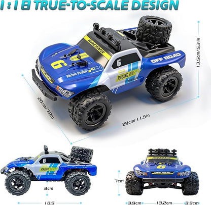 Remote Control Cars 1:18 RC Cars for Adults 40KM/H High-Speed RC Truck 4X4 All-Terrain Remote Control Truck RC Buggy with 2 Batteries IPX4 Waterproof 2.4GHz Remote Head Lights