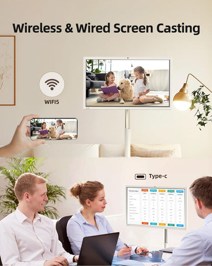 KTC MegPad 27 Inch Portable Screen TV - 1080P Touch Screen Monitor on Wheels with 8MP Camera, Compatible with Google TV, Android 14, QC 8G RAM+128G Storage, 9500mAh Battery, Remote Control