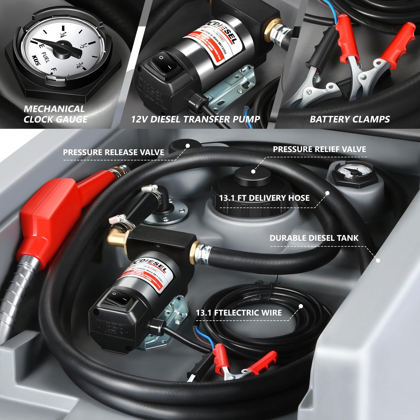 DNA MOTORING 200L Portable Diesel Tank 58 Gallon with 12V Electric Transfer Pump for Easy Fuel Transportation,TOOLS-00304