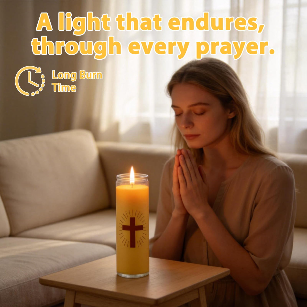 Trxvxo Pure Beeswax Prayer Candles, Devotional Candles in Safe Blown Glass Jars with Cross, Long‑Burning Smokeless Honey Scent Catholic Candles for Vigil, Church & Memorials