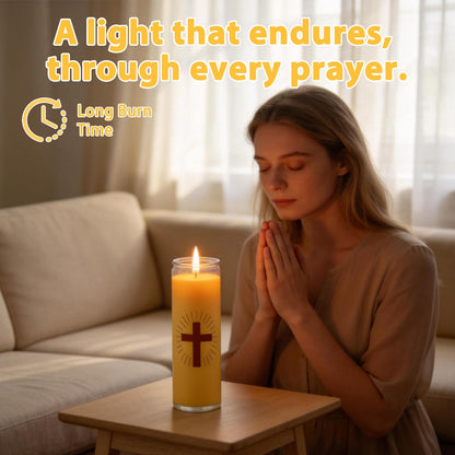Trxvxo Pure Beeswax Prayer Candles, Devotional Candles in Safe Blown Glass Jars with Cross, Long‑Burning Smokeless Honey Scent Catholic Candles for Vigil, Church & Memorials