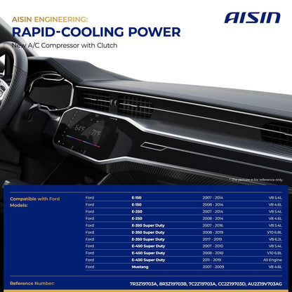 AISIN AFTERMARKET ACCFD-00088 Air Conditioner AC Compressor - Compatible with Ford Mustang 2007-2009, E-150 E-250 2007-2014, E-350 E-450 Super Duty 2007-2019 - with 6-Pulley Groove, with Clutch