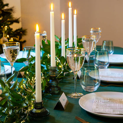Talking Tables Sage Green Glass Candlestick Holder | Ribbed 3 Tier Taper Candle Stand for Christmas Table Decorations, Home Décor, Dinner Party, Birthday, Wedding, Large (Forest-Hold-Tall-GRN)