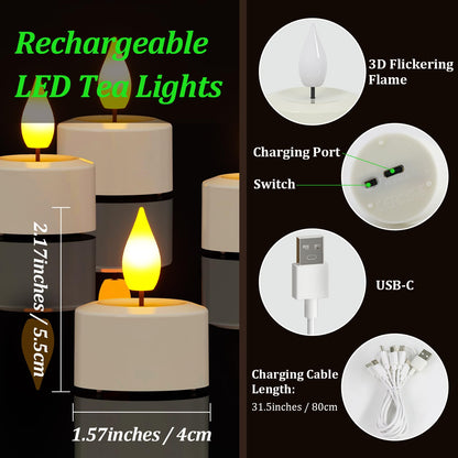 SoulBay Rechargeable Tea Lights with Remote, 12pcs Flameless Flickering LED Candles with Timer & USB Charging Cable, No Battery Needed, for Home Lantern Table Party Holiday Decorations