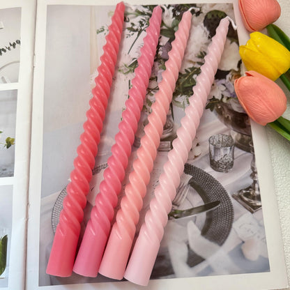 10 Inch Cream Spiral Taper Candles for Home Decoration, 4 Pack Pink-Gradient Candlesticks for Dinner Party Wedding Holiday