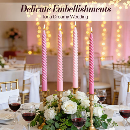 Valentines Taper Candles, 4 Packs Pink Spiral Twisted Taper Candles Set, Long Lasting Unscented Candlesticks 10 Inch Tall for Dinner Home Kitchen Decor Wedding Party Church Valentines Day Decorations