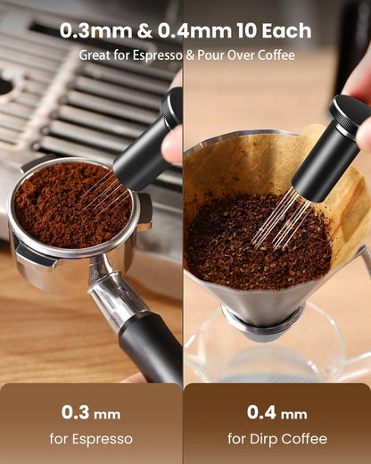 Maestri House WDT Tool, Espresso Distribution Tools Self-Clean with Aluminum Alloy Magnetic Stand, 0.3/0.4mm Needles 10 each for Espresso Stirrer Replacement (Matte black)