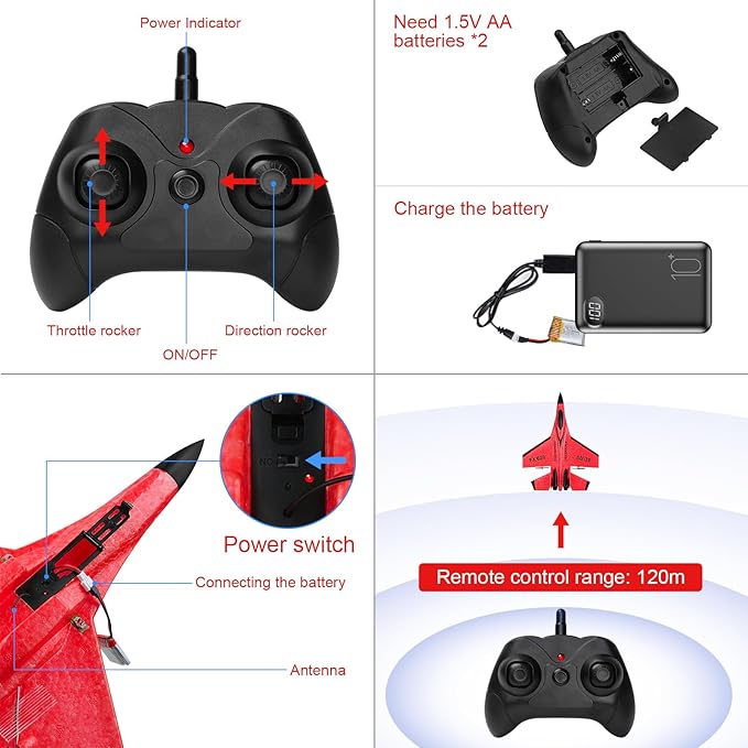RC Airplane 2CH RC Plane 2.4GHz Remote Control Plane RTF SU35 RC Jet Easy to Fly FX620 Airplane Toys rc Planes for Adults Kids and Beginner with Night Lights（Red）