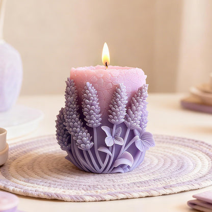 2 Pack Elegant Lavender Embossed Candle Molds, 3D Flower Pillar Silicone Candle Mold, Resin Casting Silicone Mold for Home Decor, Soap & Candle Making Craft Mold