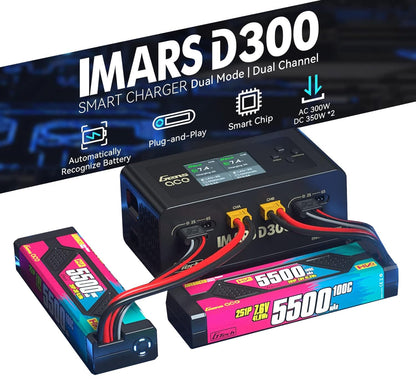 Alaohu IMARS D300 Lipo Battery Charger, Gens Ace Smart Balance Charger Dual Channel AC 300W / DC 700W (350W*2) 16A for RC LiPo Li-Ion LiHV Life Battery Charging (Black)