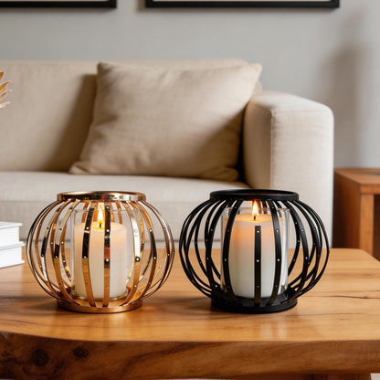 HiSnug Hurricane Candle Holders for Pillar Candles - Lantern Candlestick Holder with Clear Glass Sleeve, 2 PCS Elegant Decorative Candleholders for Dining Table Centerpiece Home Decor, 2PCS, Black